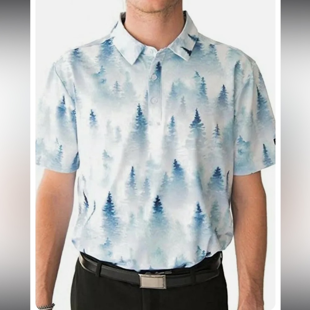 Yatta Golf Polo Shirt Blue White Mens Outdoors Forest Polyester Spandex Men’s XL
